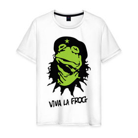 Мужская футболка хлопок с принтом Viva la Frog в Курске, 100% хлопок | прямой крой, круглый вырез горловины, длина до линии бедер, слегка спущенное плечо. | frog | viva la frog | viva лягушка | лягушка | лягушка чегевара