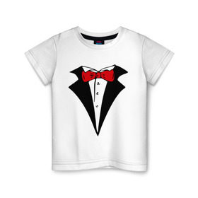 Детская футболка хлопок с принтом Смокинг и красная бабочка в Курске, 100% хлопок | круглый вырез горловины, полуприлегающий силуэт, длина до линии бедер | Тематика изображения на принте: смокинг