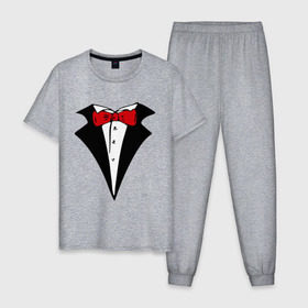 Мужская пижама хлопок с принтом Смокинг и красная бабочка в Курске, 100% хлопок | брюки и футболка прямого кроя, без карманов, на брюках мягкая резинка на поясе и по низу штанин
 | смокинг