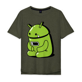 Мужская футболка хлопок Oversize с принтом Андроид плачет в Курске, 100% хлопок | свободный крой, круглый ворот, “спинка” длиннее передней части | Тематика изображения на принте: android | андроид | андроид плачет