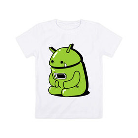 Детская футболка хлопок с принтом Андроид плачет в Курске, 100% хлопок | круглый вырез горловины, полуприлегающий силуэт, длина до линии бедер | android | андроид | андроид плачет