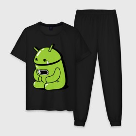 Мужская пижама хлопок с принтом Андроид плачет в Курске, 100% хлопок | брюки и футболка прямого кроя, без карманов, на брюках мягкая резинка на поясе и по низу штанин
 | android | андроид | андроид плачет
