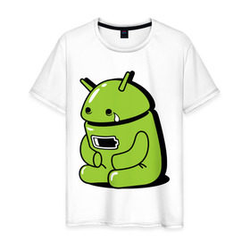 Мужская футболка хлопок с принтом Андроид плачет в Курске, 100% хлопок | прямой крой, круглый вырез горловины, длина до линии бедер, слегка спущенное плечо. | android | андроид | андроид плачет