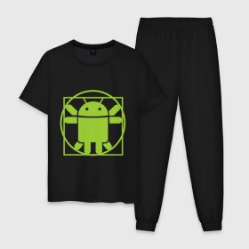 Мужская пижама хлопок с принтом Андроид давинчи в Курске, 100% хлопок | брюки и футболка прямого кроя, без карманов, на брюках мягкая резинка на поясе и по низу штанин
 | android | андроид давинчи | давинчи