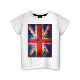 Детская футболка хлопок с принтом Флаг Британии в цветах в Курске, 100% хлопок | круглый вырез горловины, полуприлегающий силуэт, длина до линии бедер | Тематика изображения на принте: англия | британский флаг | великобритания | флаг великобритании