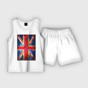 Детская пижама с шортами хлопок с принтом Флаг Британии в цветах в Курске,  |  | англия | британский флаг | великобритания | флаг великобритании
