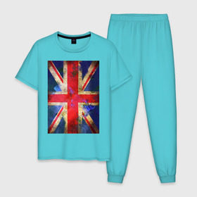Мужская пижама хлопок с принтом Флаг Британии в цветах в Курске, 100% хлопок | брюки и футболка прямого кроя, без карманов, на брюках мягкая резинка на поясе и по низу штанин
 | англия | британский флаг | великобритания | флаг великобритании