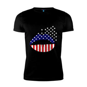 Мужская футболка премиум с принтом Американские губы в Курске, 92% хлопок, 8% лайкра | приталенный силуэт, круглый вырез ворота, длина до линии бедра, короткий рукав | американский флаг | губы | флаг америки | флаг сша