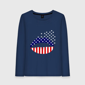 Женский лонгслив хлопок с принтом Американские губы в Курске, 100% хлопок |  | американский флаг | губы | флаг америки | флаг сша
