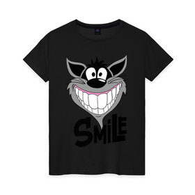 Женская футболка хлопок с принтом Улыбка Smile в Курске, 100% хлопок | прямой крой, круглый вырез горловины, длина до линии бедер, слегка спущенное плечо | smile | волк | смайл | смайлик | улыбка