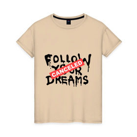 Женская футболка хлопок с принтом Follow your Dreams в Курске, 100% хлопок | прямой крой, круглый вырез горловины, длина до линии бедер, слегка спущенное плечо | banksy | dreams | follow your | follow your dreams | бенкси | бэнкси | графити | граффити | мечты | следовать вашей мечты | стрит арт | стритарт