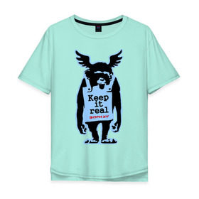 Мужская футболка хлопок Oversize с принтом Keep it real. Banksy в Курске, 100% хлопок | свободный крой, круглый ворот, “спинка” длиннее передней части | banksy | бенкси | бэнкси | графити | граффити | обезьяна | стрит арт | стритарт