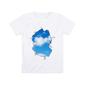 Детская футболка хлопок с принтом Небо. Бэнкси в Курске, 100% хлопок | круглый вырез горловины, полуприлегающий силуэт, длина до линии бедер | Тематика изображения на принте: banksy | бенкси | бэнкси | графити | граффити | небо | облака | облако | стрит арт | стритарт