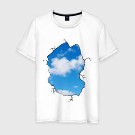 Мужская футболка хлопок с принтом Небо. Бэнкси в Курске, 100% хлопок | прямой крой, круглый вырез горловины, длина до линии бедер, слегка спущенное плечо. | Тематика изображения на принте: banksy | бенкси | бэнкси | графити | граффити | небо | облака | облако | стрит арт | стритарт