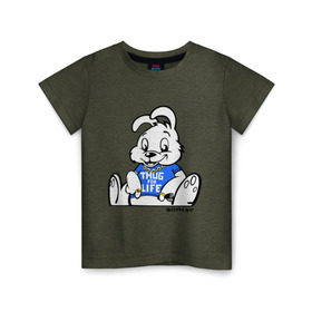 Детская футболка хлопок с принтом Кролик Бэнкси в Курске, 100% хлопок | круглый вырез горловины, полуприлегающий силуэт, длина до линии бедер | Тематика изображения на принте: banksy | бенкси | бэнкси | графити | граффити | кролик | плющевый кролик | стрит арт | стритарт