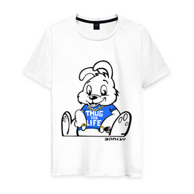 Мужская футболка хлопок с принтом Кролик Бэнкси в Курске, 100% хлопок | прямой крой, круглый вырез горловины, длина до линии бедер, слегка спущенное плечо. | banksy | бенкси | бэнкси | графити | граффити | кролик | плющевый кролик | стрит арт | стритарт