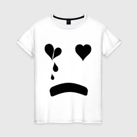 Женская футболка хлопок с принтом Sad smile в Курске, 100% хлопок | прямой крой, круглый вырез горловины, длина до линии бедер, слегка спущенное плечо | smile | грустный смайлик | сердце | смайл | смайлик