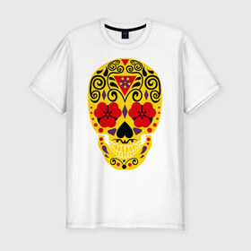Мужская футболка премиум с принтом Flower Skull в Курске, 92% хлопок, 8% лайкра | приталенный силуэт, круглый вырез ворота, длина до линии бедра, короткий рукав | skull | цветочный орнамент | цветы | череп | черепа