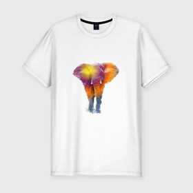 Мужская футболка премиум с принтом Слон watercolor в Курске, 92% хлопок, 8% лайкра | приталенный силуэт, круглый вырез ворота, длина до линии бедра, короткий рукав | слон