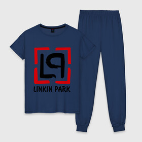 Женская пижама хлопок с принтом Linkin park в Курске, 100% хлопок | брюки и футболка прямого кроя, без карманов, на брюках мягкая резинка на поясе и по низу штанин | lp | rock | линкин парк | музыка | рок группа