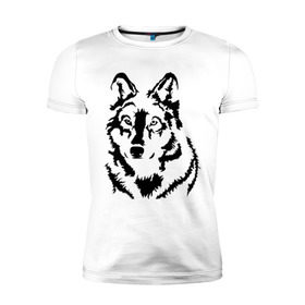 Мужская футболка премиум с принтом Чёрный волк в Курске, 92% хлопок, 8% лайкра | приталенный силуэт, круглый вырез ворота, длина до линии бедра, короткий рукав | волчара | волчица | животное | зверь | хищник