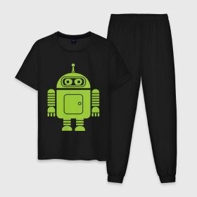 Мужская пижама хлопок с принтом Android-bender. в Курске, 100% хлопок | брюки и футболка прямого кроя, без карманов, на брюках мягкая резинка на поясе и по низу штанин
 | админам | андроид | бендер | мультик | мультфильм | ос | робот | футурама
