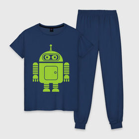 Женская пижама хлопок с принтом Android-bender в Курске, 100% хлопок | брюки и футболка прямого кроя, без карманов, на брюках мягкая резинка на поясе и по низу штанин | админам | андроид | бендер | мультик | мультфильм | ос | робот | футурама