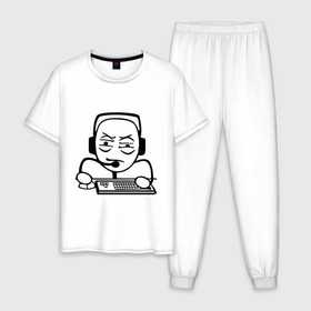 Мужская пижама хлопок с принтом Геймер в Курске, 100% хлопок | брюки и футболка прямого кроя, без карманов, на брюках мягкая резинка на поясе и по низу штанин
 | игрок | клавиатура | компьютерные игры | мем | человечек