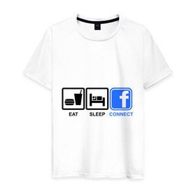 Мужская футболка хлопок с принтом Eat sleep facebook в Курске, 100% хлопок | прямой крой, круглый вырез горловины, длина до линии бедер, слегка спущенное плечо. | eat | eat sleep facebook | facebook | sleep | еда | сон | фейсбук | фэйсбук