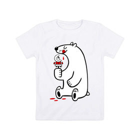 Детская футболка хлопок с принтом Белый медведь ест эскимоса в Курске, 100% хлопок | круглый вырез горловины, полуприлегающий силуэт, длина до линии бедер | Тематика изображения на принте: белый медведь | белый медведь ест эскимоса | медведь | эскимос мороженное