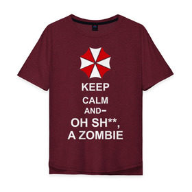 Мужская футболка хлопок Oversize с принтом Keep calm and oh sh**, a zombie в Курске, 100% хлопок | свободный крой, круглый ворот, “спинка” длиннее передней части | a zombie | keep calm and oh sh | umbrella | zombie | амбрелла