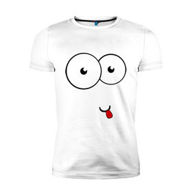 Мужская футболка премиум с принтом Смайлик показывает язык в Курске, 92% хлопок, 8% лайкра | приталенный силуэт, круглый вырез ворота, длина до линии бедра, короткий рукав | smile | высунутый язык | смайл | смайлик
