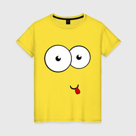 Женская футболка хлопок с принтом Смайлик показывает язык в Курске, 100% хлопок | прямой крой, круглый вырез горловины, длина до линии бедер, слегка спущенное плечо | smile | высунутый язык | смайл | смайлик