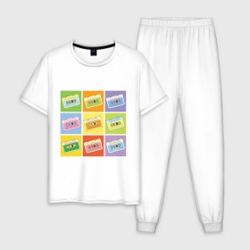 Мужская пижама хлопок с принтом Кассеты поп-арт в Курске, 100% хлопок | брюки и футболка прямого кроя, без карманов, на брюках мягкая резинка на поясе и по низу штанин
 | поп арт