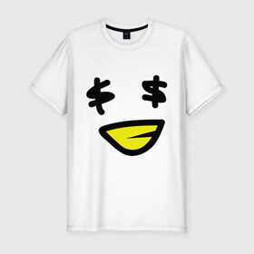 Мужская футболка премиум с принтом Смайл - Бакс в Курске, 92% хлопок, 8% лайкра | приталенный силуэт, круглый вырез ворота, длина до линии бедра, короткий рукав | smile | бакс | доллар | знак доллара | смайл | смайлик