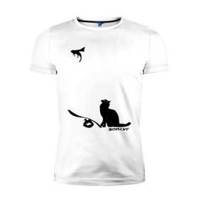 Мужская футболка премиум с принтом Cat and supermouse (Banksy) в Курске, 92% хлопок, 8% лайкра | приталенный силуэт, круглый вырез ворота, длина до линии бедра, короткий рукав | Тематика изображения на принте: бэнкси | граффити | киса | кот | котенок | котэ | кошка | мышка | супермышка