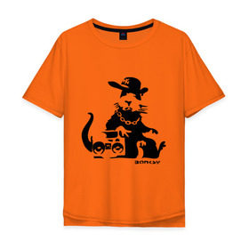 Мужская футболка хлопок Oversize с принтом Gangsta rat (Banksy) в Курске, 100% хлопок | свободный крой, круглый ворот, “спинка” длиннее передней части | Тематика изображения на принте: бэнкси | гангстер | граффити | грызун | мышь | хомяк