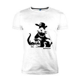 Мужская футболка премиум с принтом Gangsta rat (Banksy) в Курске, 92% хлопок, 8% лайкра | приталенный силуэт, круглый вырез ворота, длина до линии бедра, короткий рукав | Тематика изображения на принте: бэнкси | гангстер | граффити | грызун | мышь | хомяк
