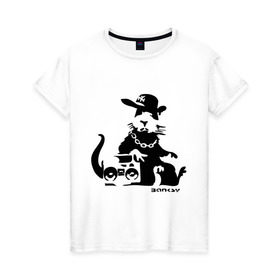 Женская футболка хлопок с принтом Gangsta rat (Banksy) в Курске, 100% хлопок | прямой крой, круглый вырез горловины, длина до линии бедер, слегка спущенное плечо | бэнкси | гангстер | граффити | грызун | мышь | хомяк