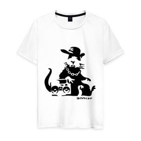 Мужская футболка хлопок с принтом Gangsta rat (Banksy) в Курске, 100% хлопок | прямой крой, круглый вырез горловины, длина до линии бедер, слегка спущенное плечо. | Тематика изображения на принте: бэнкси | гангстер | граффити | грызун | мышь | хомяк