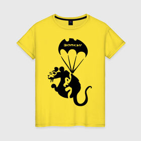 Женская футболка хлопок с принтом Rat with parachute (Banksy) в Курске, 100% хлопок | прямой крой, круглый вырез горловины, длина до линии бедер, слегка спущенное плечо | бэнкси | граффити | грызун | животные | хомяк с парашютом