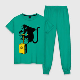 Женская пижама хлопок с принтом TNT monkey (Banksy) в Курске, 100% хлопок | брюки и футболка прямого кроя, без карманов, на брюках мягкая резинка на поясе и по низу штанин | бэнкси | граффити | животные | обезьяна