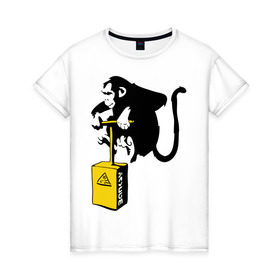 Женская футболка хлопок с принтом TNT monkey (Banksy) в Курске, 100% хлопок | прямой крой, круглый вырез горловины, длина до линии бедер, слегка спущенное плечо | бэнкси | граффити | животные | обезьяна