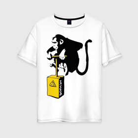 Женская футболка хлопок Oversize с принтом TNT monkey (Banksy) в Курске, 100% хлопок | свободный крой, круглый ворот, спущенный рукав, длина до линии бедер
 | бэнкси | граффити | животные | обезьяна