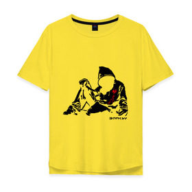 Мужская футболка хлопок Oversize с принтом Раненый парень (Banksy) в Курске, 100% хлопок | свободный крой, круглый ворот, “спинка” длиннее передней части | бэнкси | граффити | кровь | парень | рана | силуэт