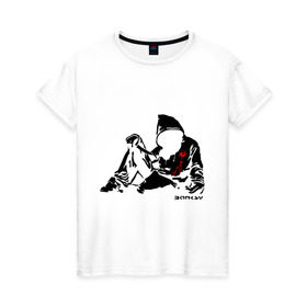 Женская футболка хлопок с принтом Раненый парень (Banksy) в Курске, 100% хлопок | прямой крой, круглый вырез горловины, длина до линии бедер, слегка спущенное плечо | бэнкси | граффити | кровь | парень | рана | силуэт