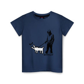 Детская футболка хлопок с принтом Парень с собакой (Banksy) в Курске, 100% хлопок | круглый вырез горловины, полуприлегающий силуэт, длина до линии бедер | dog | бэнкси | граффити | собака