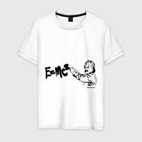 Мужская футболка хлопок с принтом E=MC2 в Курске, 100% хлопок | прямой крой, круглый вырез горловины, длина до линии бедер, слегка спущенное плечо. | Тематика изображения на принте: бэнкси | граффити | ученный | формула | эйнштейн