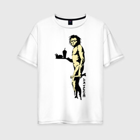 Женская футболка хлопок Oversize с принтом Древний человек Бэнкси в Курске, 100% хлопок | свободный крой, круглый ворот, спущенный рукав, длина до линии бедер
 | бэнкси | граффити | неандерталец | примат