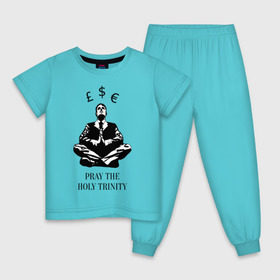 Детская пижама хлопок с принтом Pray the holy trinity в Курске, 100% хлопок |  брюки и футболка прямого кроя, без карманов, на брюках мягкая резинка на поясе и по низу штанин
 | Тематика изображения на принте: banksy | бэнкси | граффтити | деньги | доллар | евро | фунт